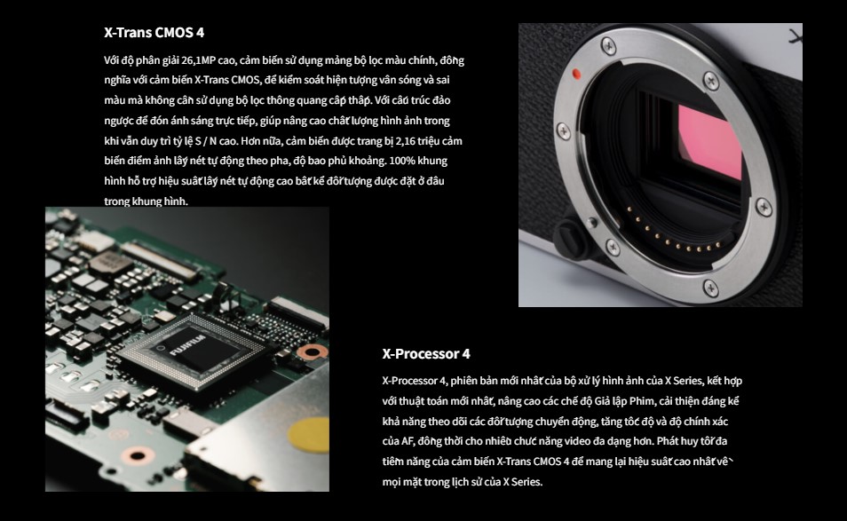 Fujifilm X-E4 được trang bị cảm biến X-Trans CMOS 4 với độ phân giải 26.1MP