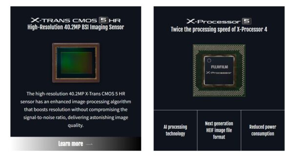 Trái tim của FUJIFILM XE5 nằm ở cảm biến X-Trans CMOS 5 HR 40.2MP và bộ xử lý X-Processor 5